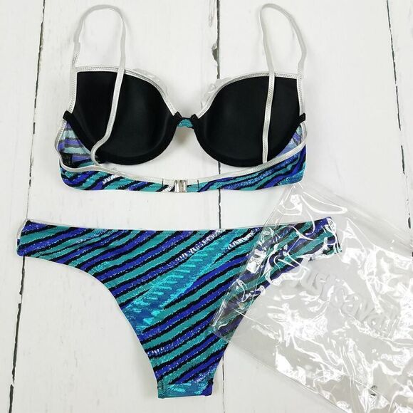 New Just Cavalli Women S US/EU 42 Stretch Bikini Blue Push-Up Two-Piece Swimsuit - Picture 11 of 14